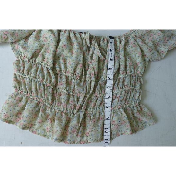 Forever 21 Women’s M Floral Peasant Top Cinched Cap Sleeve Milkmaid Cropped - Picture 7 of 7